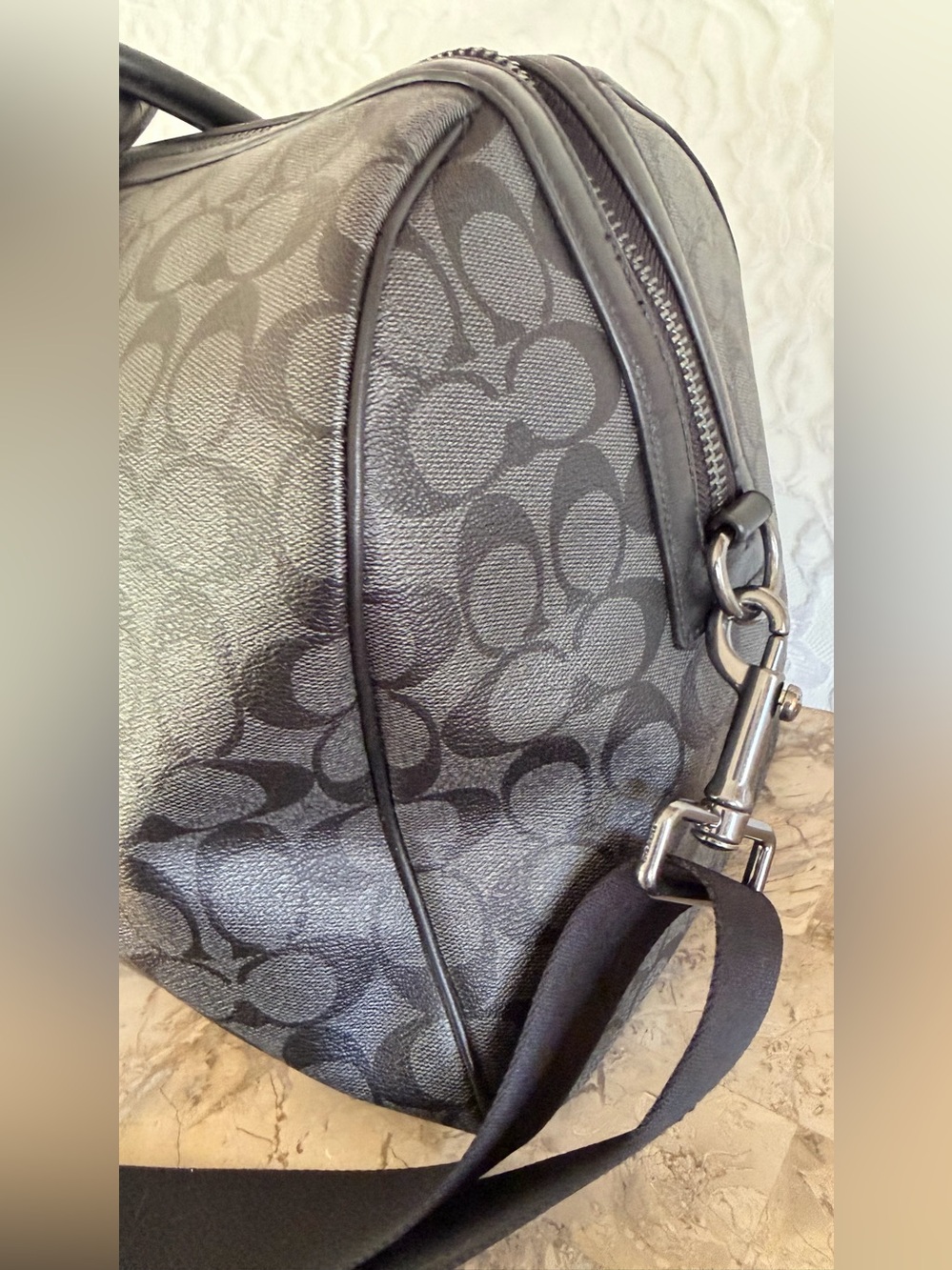 Coach Venturer Men's Signature Canvas Duffel in Charcoal and Black C5305 - Picture 5 of 14